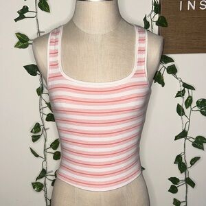 American Eagle Pink Orange & White Striped Square Neck Tank Top